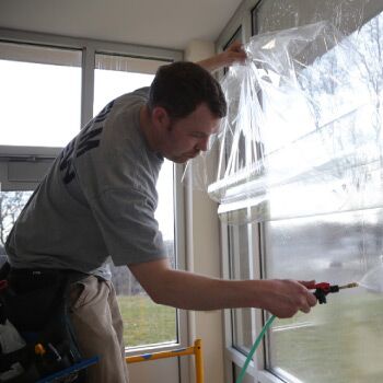 Branded glass film on office glazing